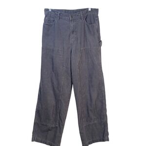 No Boundaries Mens Corduroy Carpenter‎ Pants Gray Wide Leg Double Knee 30x31 EUC